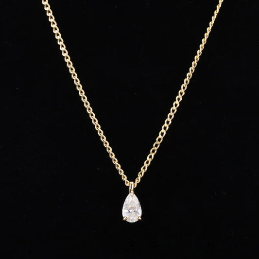 Pear Cut Moissanite Pendant Necklace with chain in 18K Yellow Gold