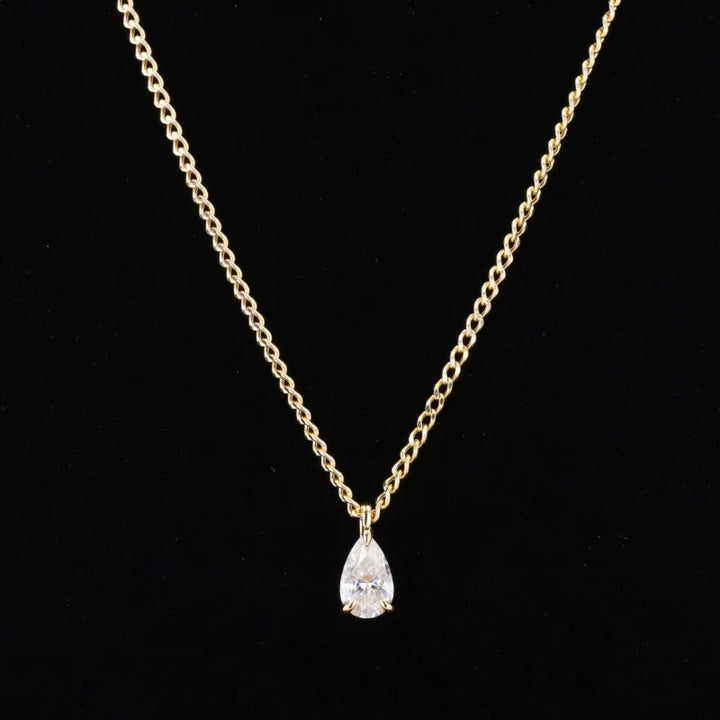 7*10mm Pear Cut Moissanite Pendant Necklace in 18K Solid Yellow Gold
