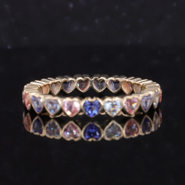 3.3mm, 3.50ctw Heart Cut Blue/Pink Sapphire/Alexandrite Eternity Ring in 14K Yellow Gold