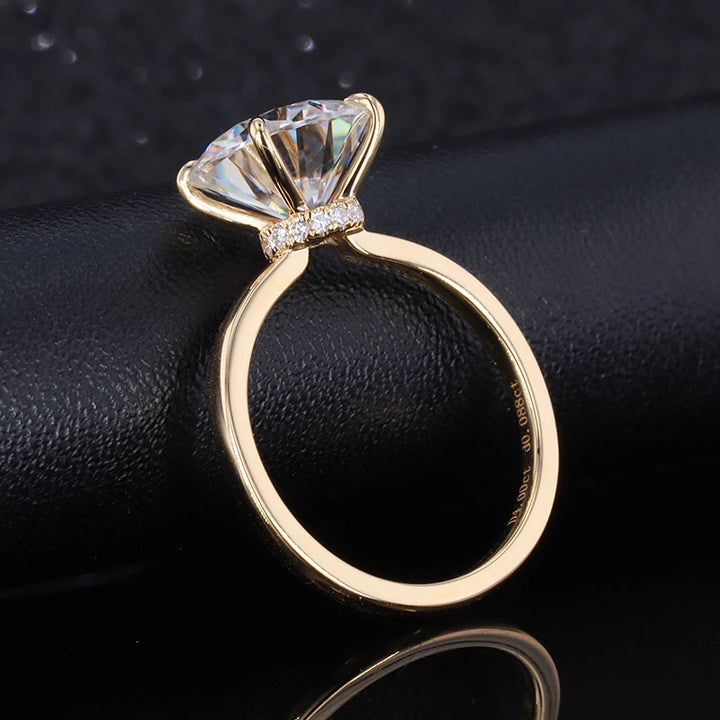 4ct Round Cut Moissanite Solitaire Hidden Halo Ring in 14K Solid Yellow Gold