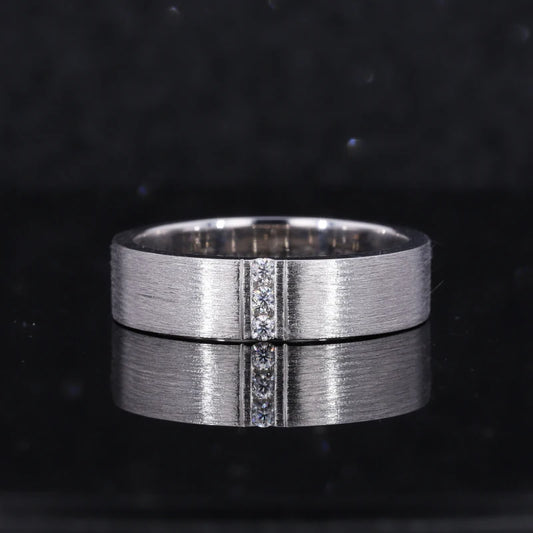 1.8mm Solid Band Men's Diamond Ring in 10K Solid White Gold