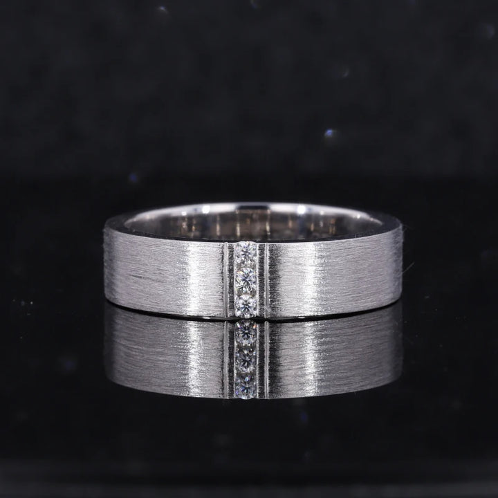 1.8mm Solid Band Men's Diamond Ring in 14K Solid White Gold