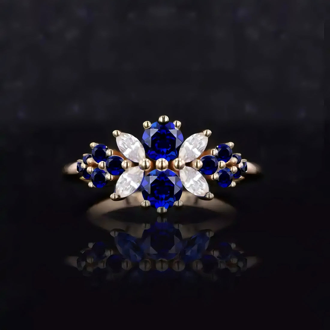 Roseraie lab blue sapphire floral ring, view 2