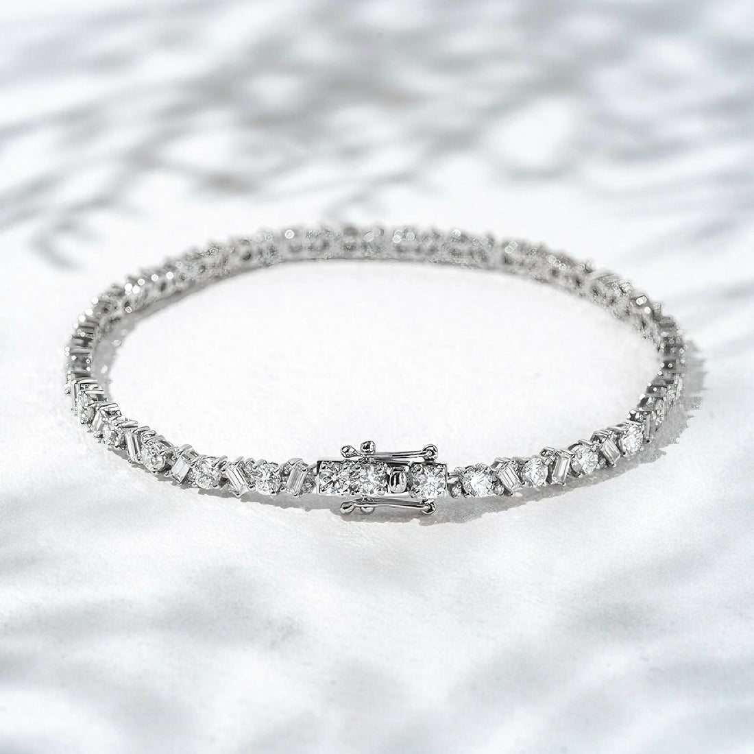 Round & Baguette Lab Diamond Tennis Bracelet, view 4