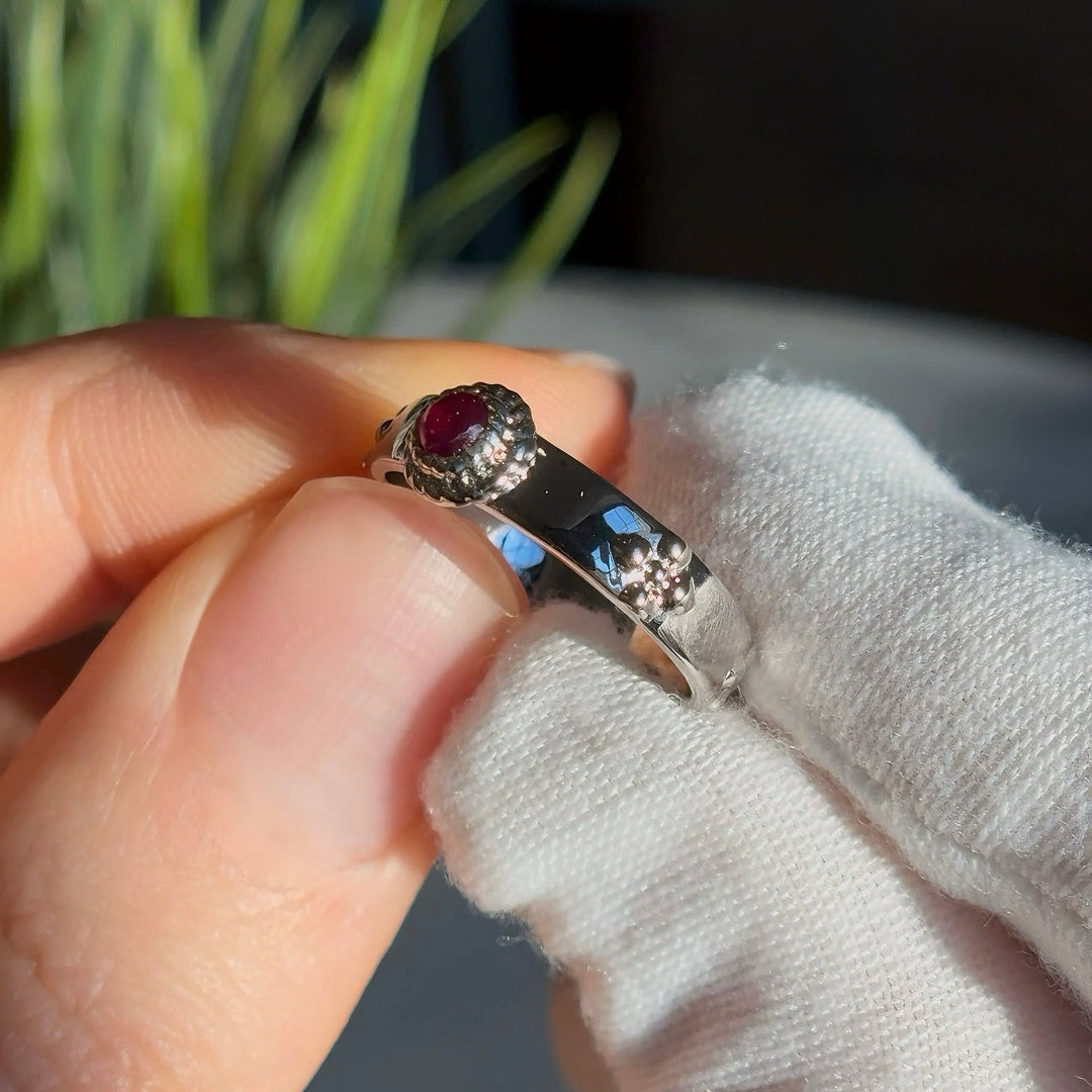 3.5mm, 0.23ct "Calcifer’s Bond" Cabochon Natural Ruby Ring in 925 Sterling Silver