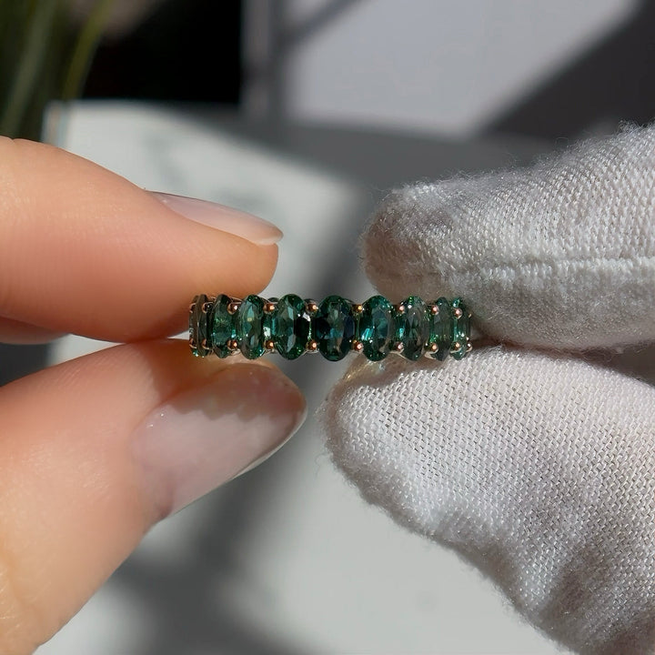 4.00ctw Oval Lab-Grown Zambian Emerald Eternity Band Ring in Yellow Gold