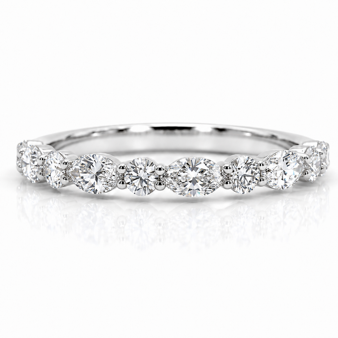 Round and marquise lab diamond half-eternity band, view 7
