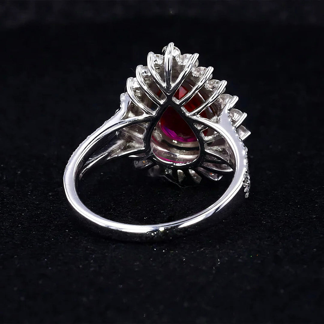 2.75ct Pear-Cut Ruby Diamond Halo Ring in 14K or 18K White Gold