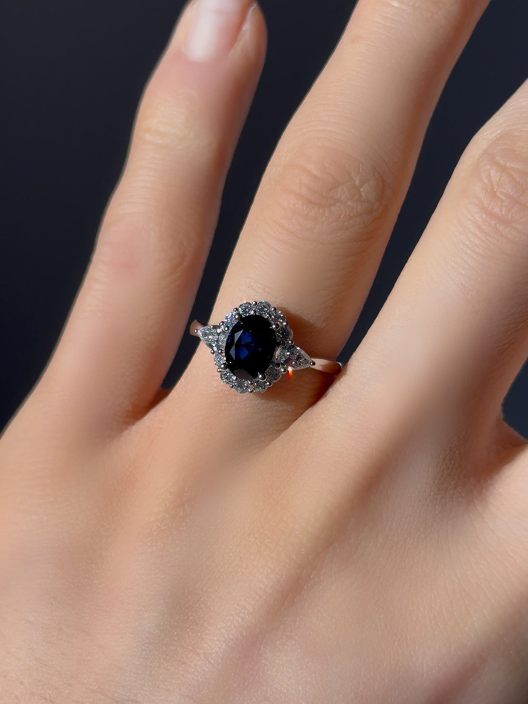 6x8mm, 1.75ct Oval Lab-Grown Blue Sapphire Ring, "The Modified Diana"
