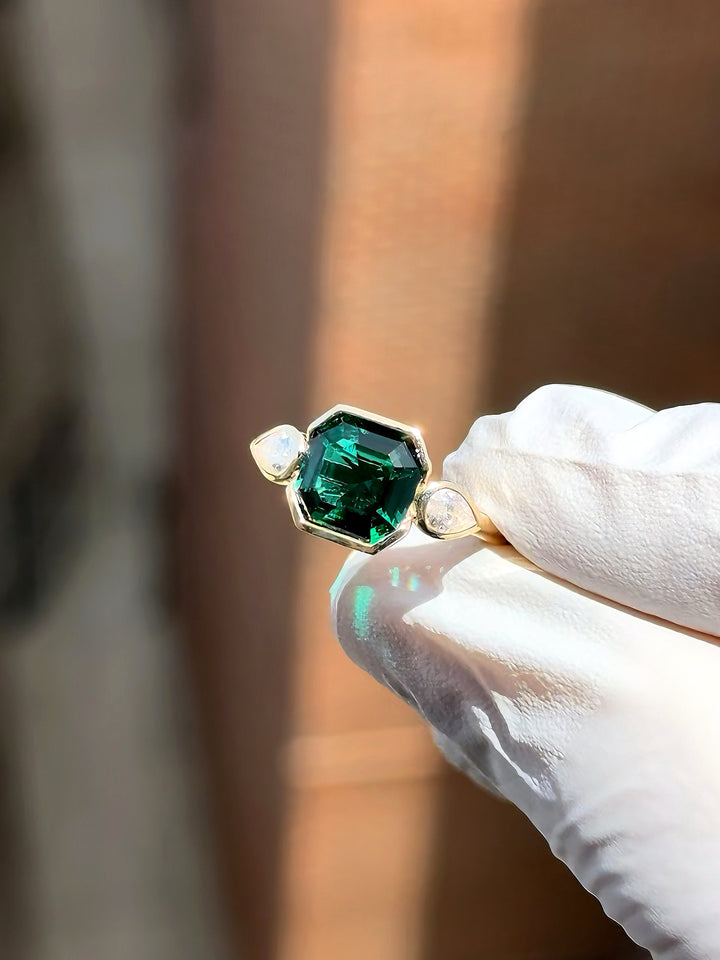 8x8mm, 2.00ct Asscher Lab-Grown Colombian Emerald Three-Stone Ring, "The Vault"