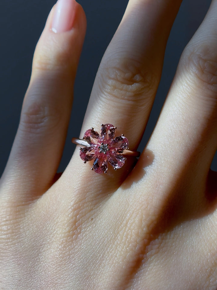 Six Petal Pink Sapphire Flower Ring, “The Cherry Blossum” (3.00ctw)