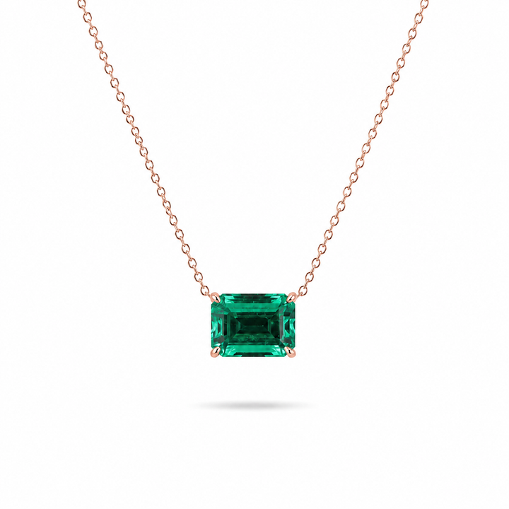 8x10mm, 3.00ct Lab-Grown Colombian Emerald Pendant with Rolo Necklace in 14K Yellow Gold