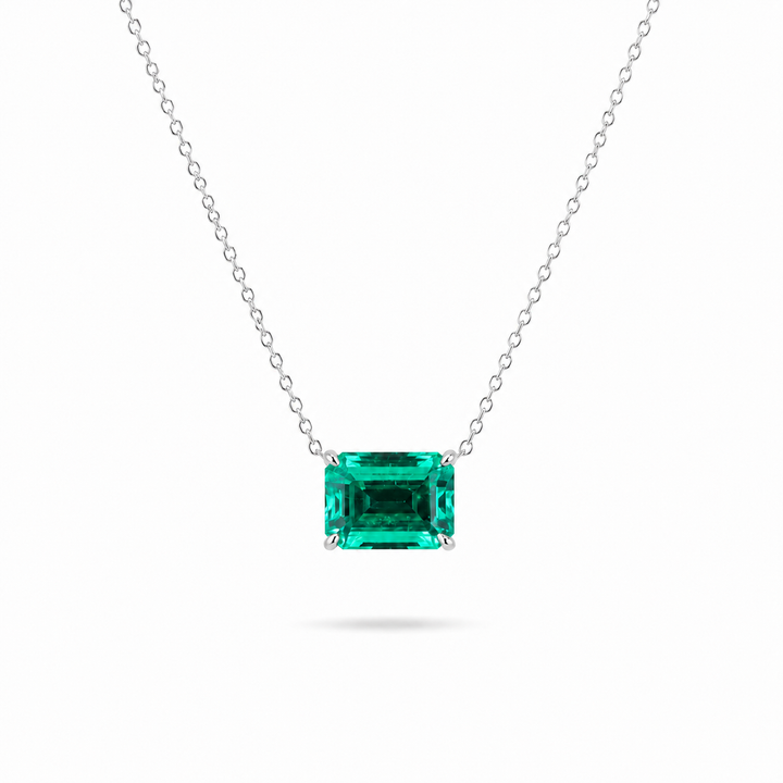 8x10mm, 3.00ct Lab-Grown Colombian Emerald Pendant with Rolo Necklace in 14K Yellow Gold