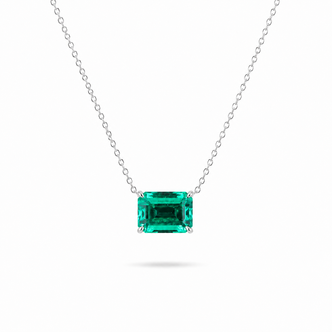 8x10mm, 3.00ct Lab-Grown Colombian Emerald Pendant with Rolo Necklace