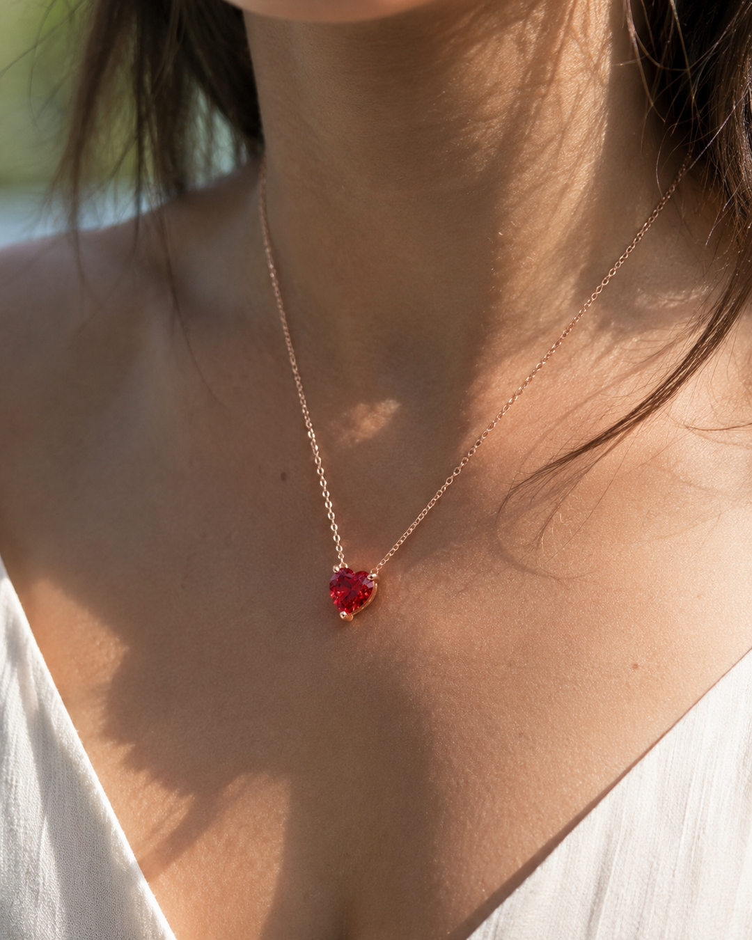 10mm Heart Cut Ruby Pendant Necklace