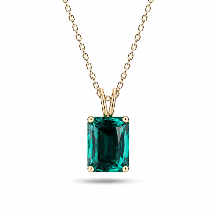 12x16mm, 8.80ct Ashoka Lab-Grown Zambian Emerald Pendant Necklace in 14K Rose Gold