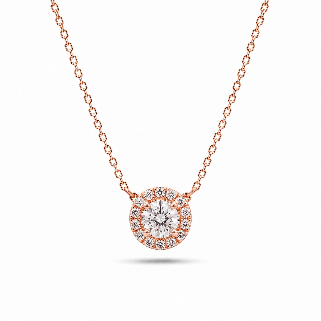 5mm, 0.5ct Round Cut Lab Diamond Pendant Necklace in 18K Solid Yellow Gold