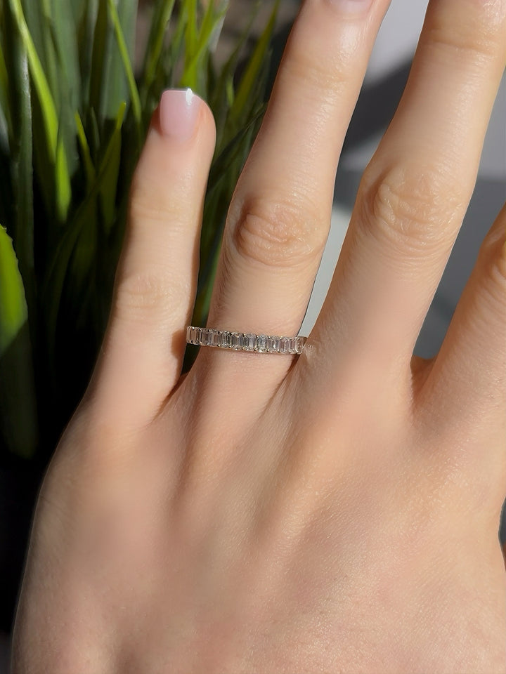 3x5mm, 1.50ctw Emerald Cut Lab-Grown Diamond Half-Eternity Band Ring in Yellow Gold