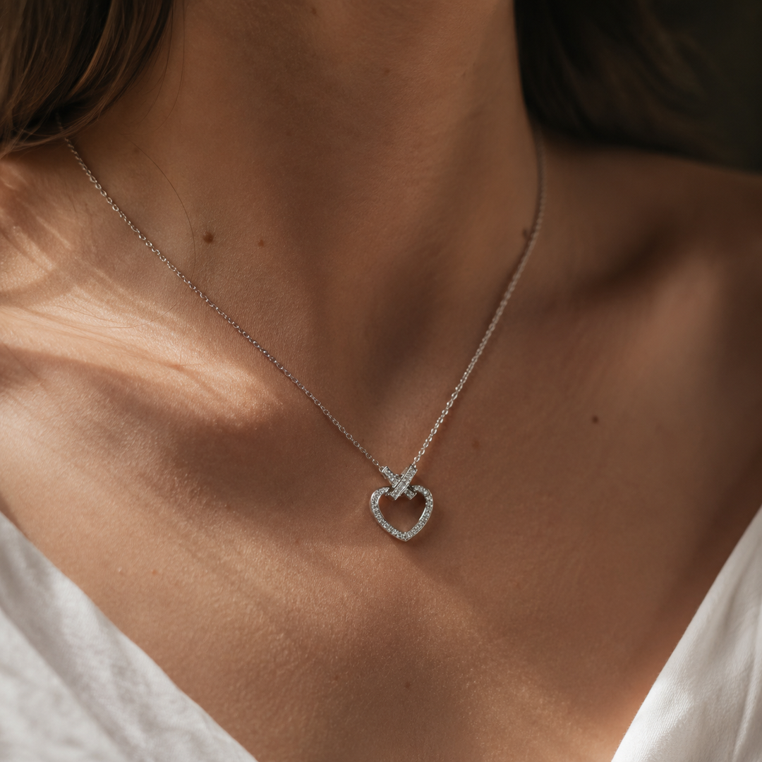 0.5ctw Lab Diamond Pavé-Heart Pendant Necklace 8mm