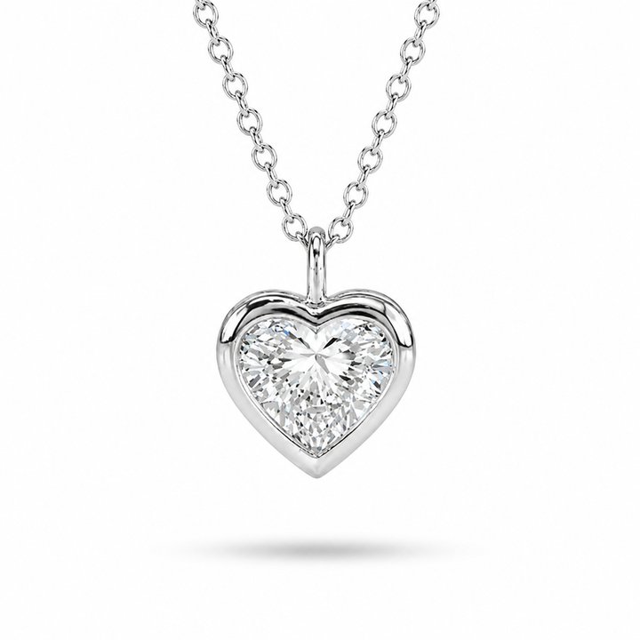 1.00ct Heart-Cut Diamond Bezel Pendant Necklace