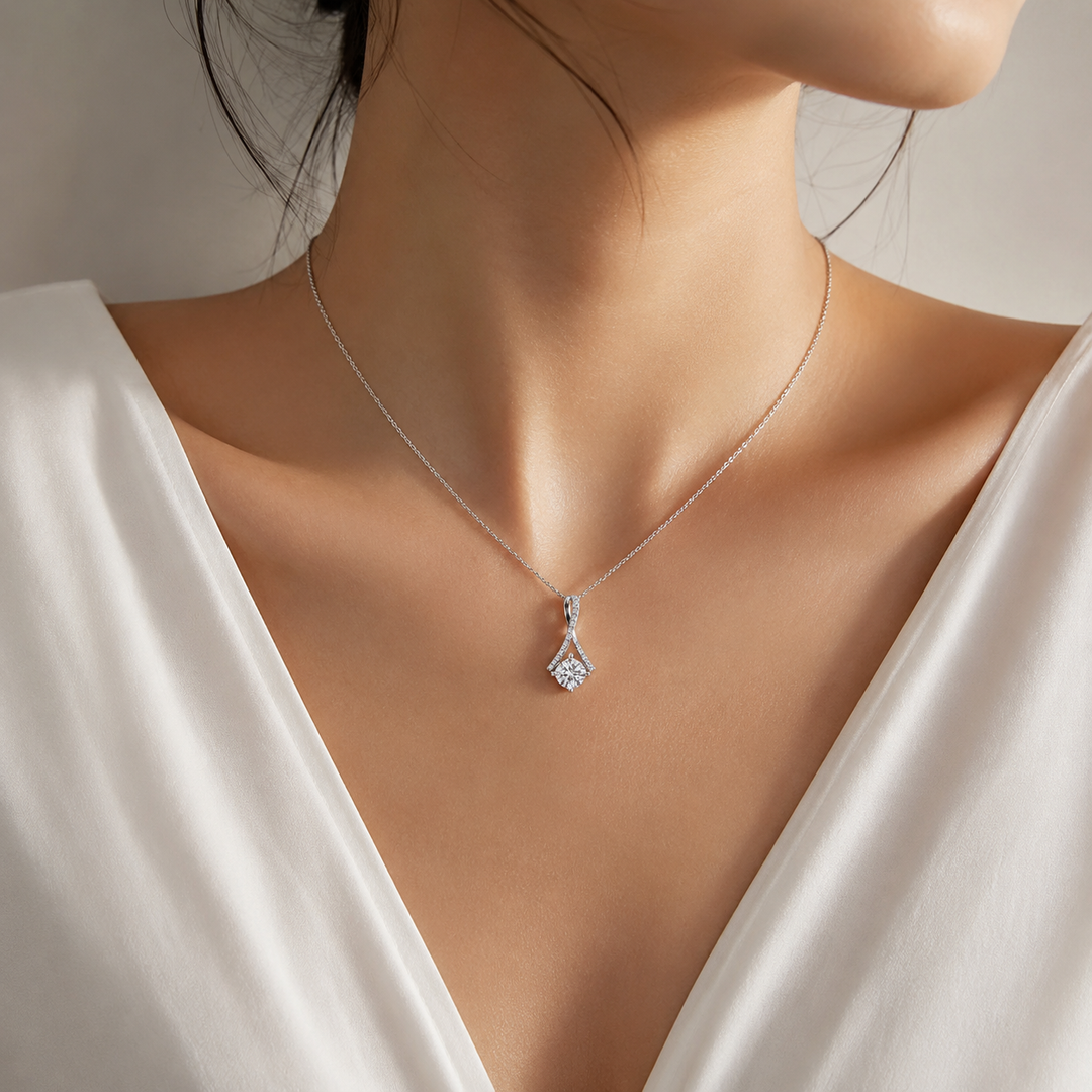 5mm, 0.5ct Round Cut Lab Diamond Pendant with Infinity Pavé-Bail Necklace