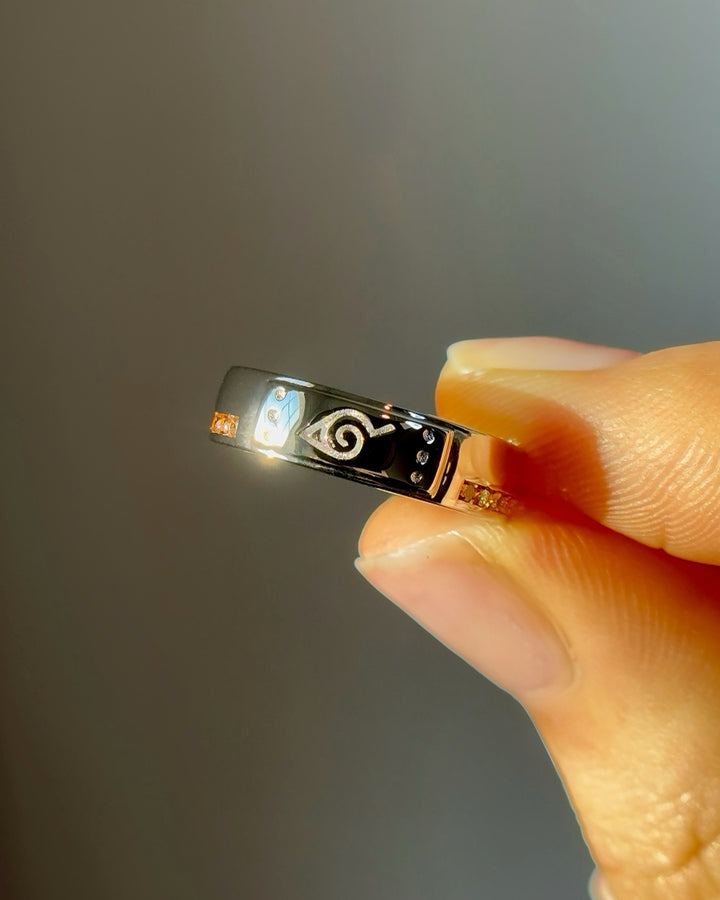 5mm "Fallen Leaf" Orange Sapphire Band Ring in Sterling Silver