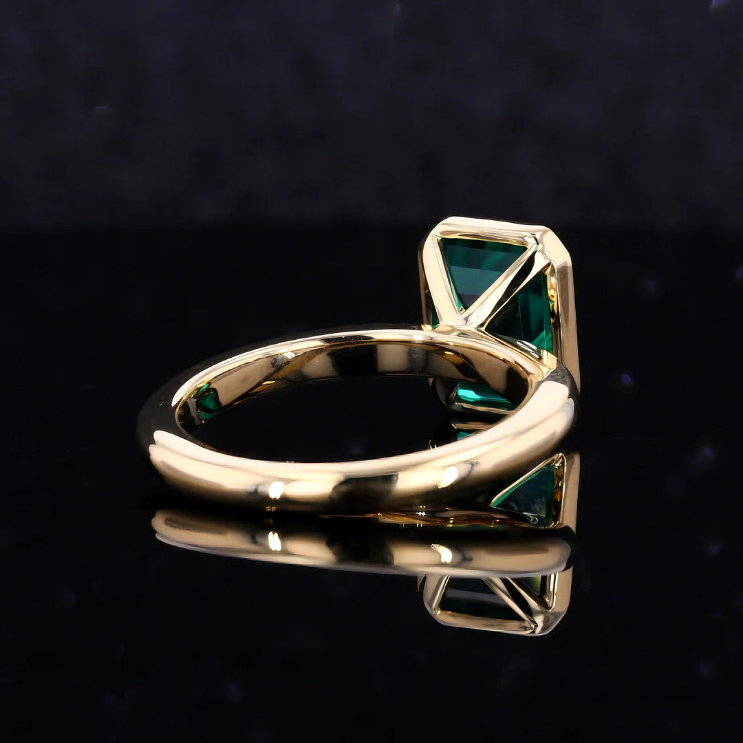 8x12mm, 5.50ct Lab-Grown Zambian Emerald Bezel-Set Ring in 14K Yellow Gold