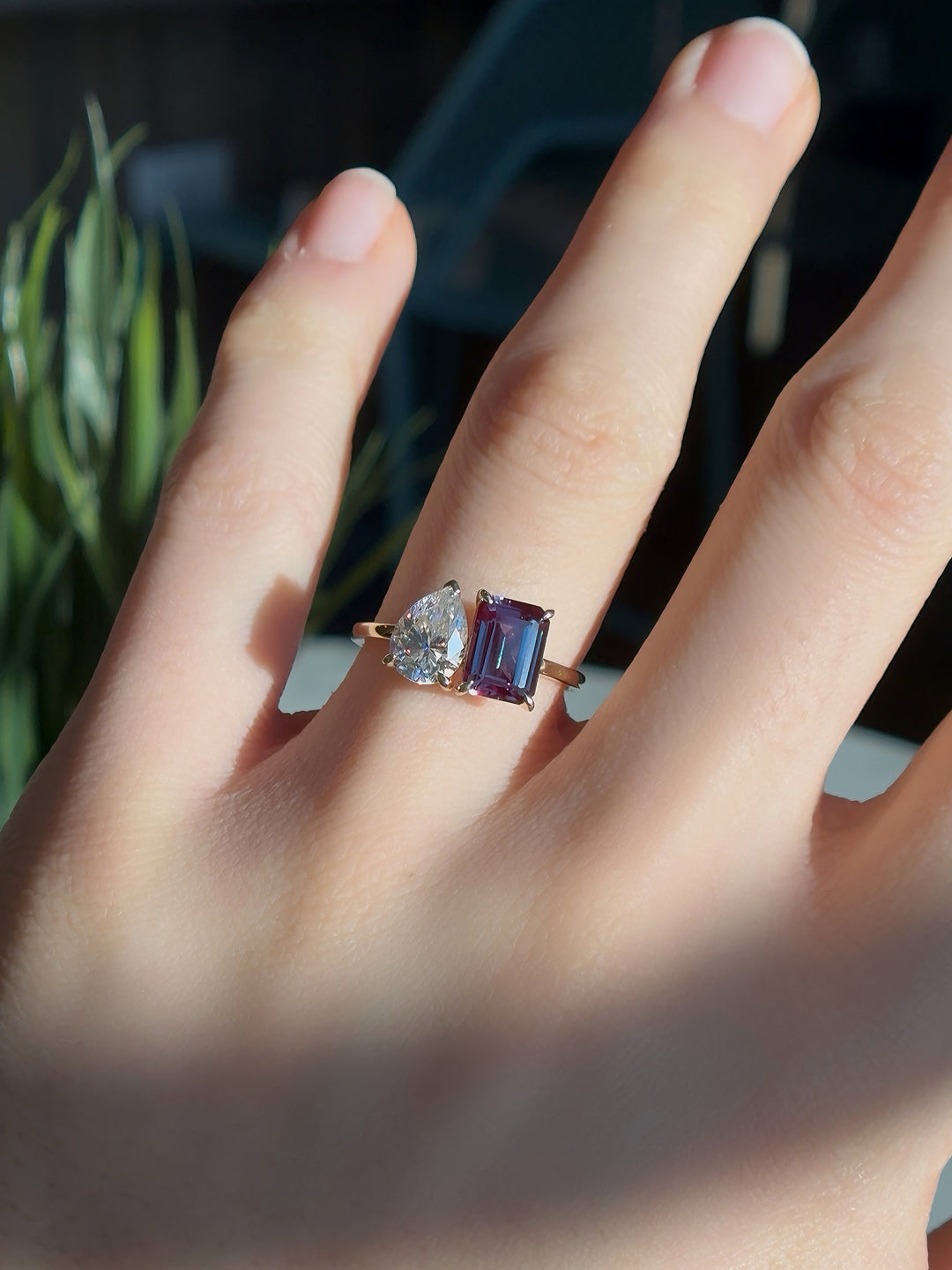 3.45ct Alexandrite & Diamond Toi Et Moi Ring in 14K/18K Yellow Gold