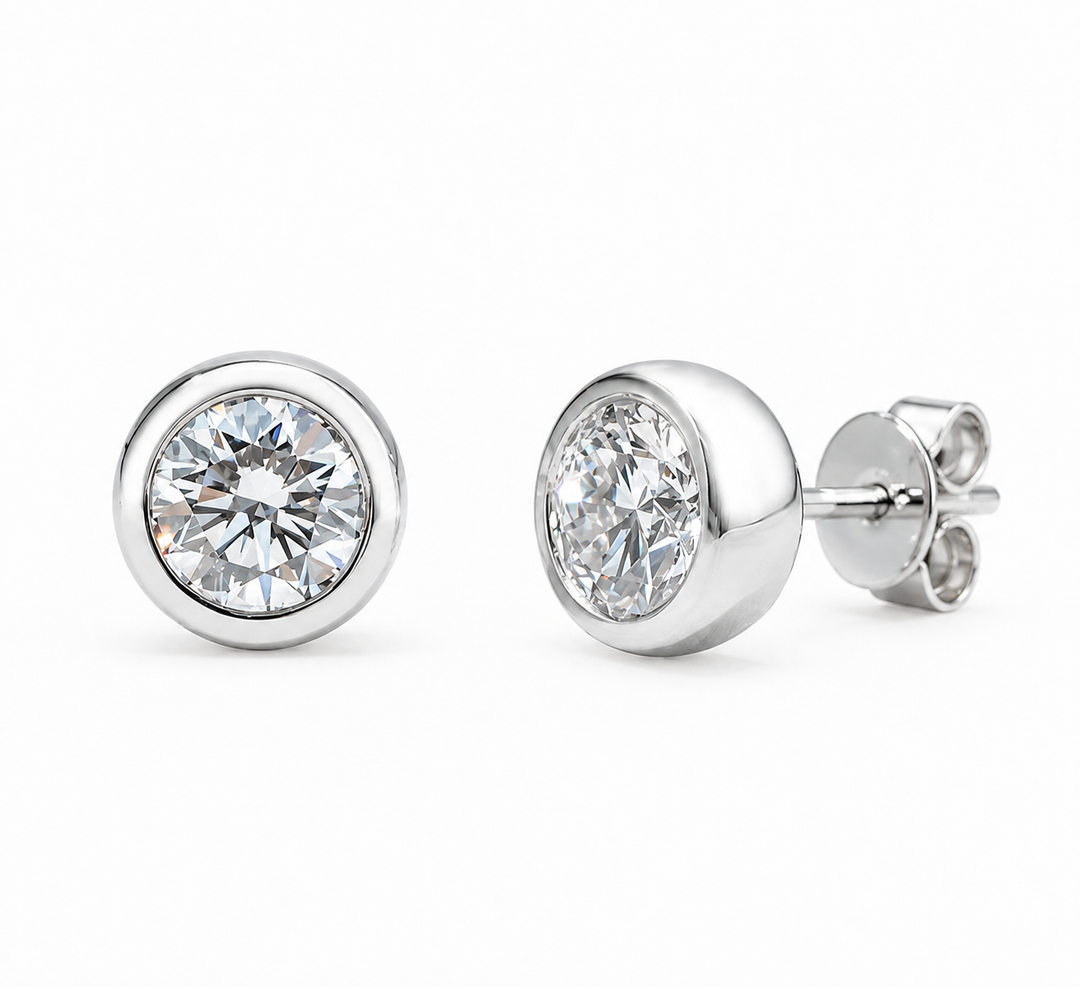 Bezel-Set Diamond Earrings in 14K Gold or Platinum