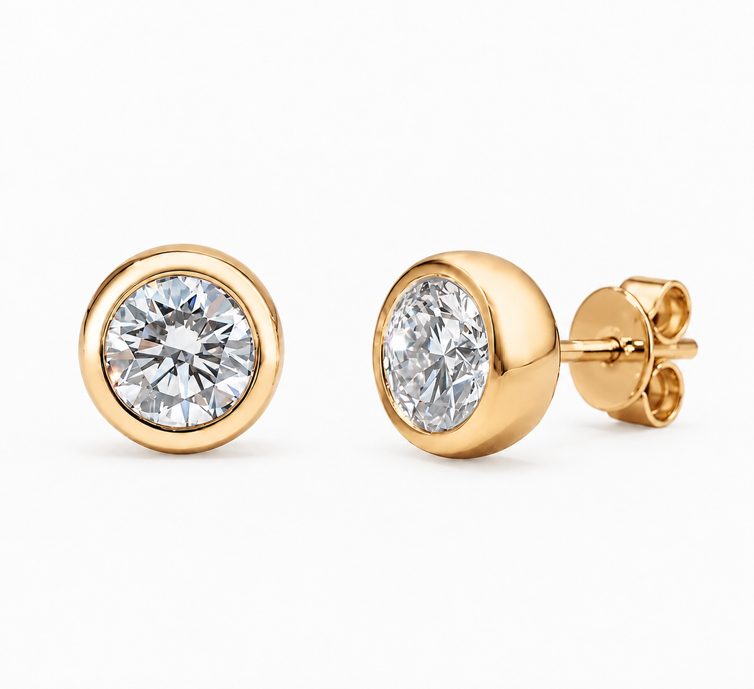 Bezel-Set Round Lab Diamond Stud Earrings, view 10