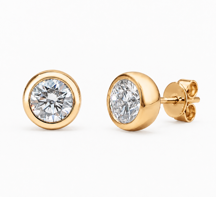Bezel-Set Diamond Earrings in 14K Gold or Platinum