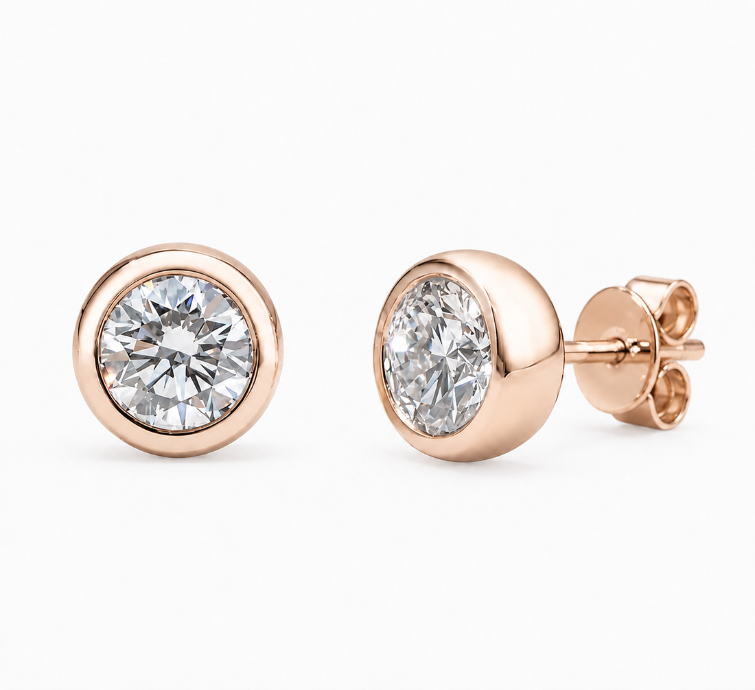 Bezel-Set Round Lab Diamond Stud Earrings, view 11