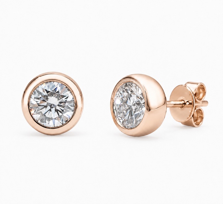 Bezel-Set Diamond Earrings in 14K Gold or Platinum