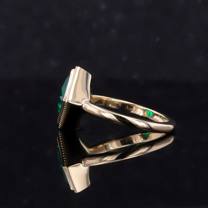 6x6mm, 1.20ct Princess Lab-Grown Zambian Emerald Bezel-Set Ring in 14K Yellow Gold