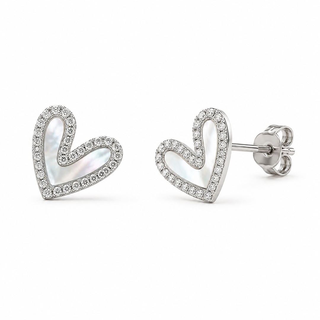 Amora Mother-of-Pearl Heart Diamond Earrings