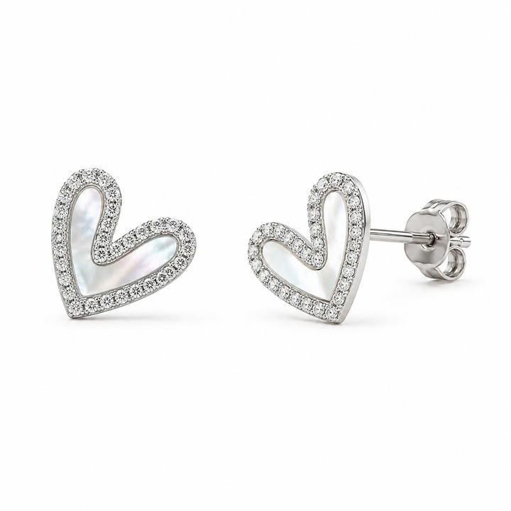 Amora Mother-of-Pearl Heart Diamond Earrings