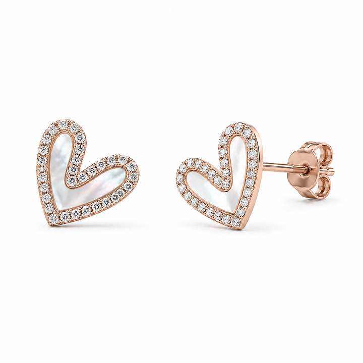 Amora Mother-of-Pearl Heart Diamond Earrings
