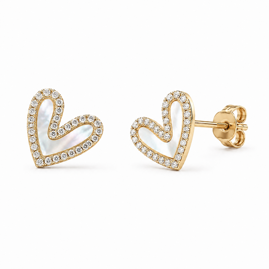 Amora Mother-of-Pearl Heart Diamond Earrings