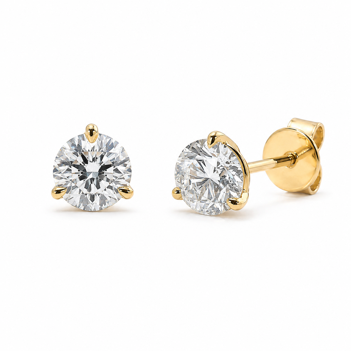 Classic Three-Prong Martini Diamond Earrings in 14K Gold or Platinum