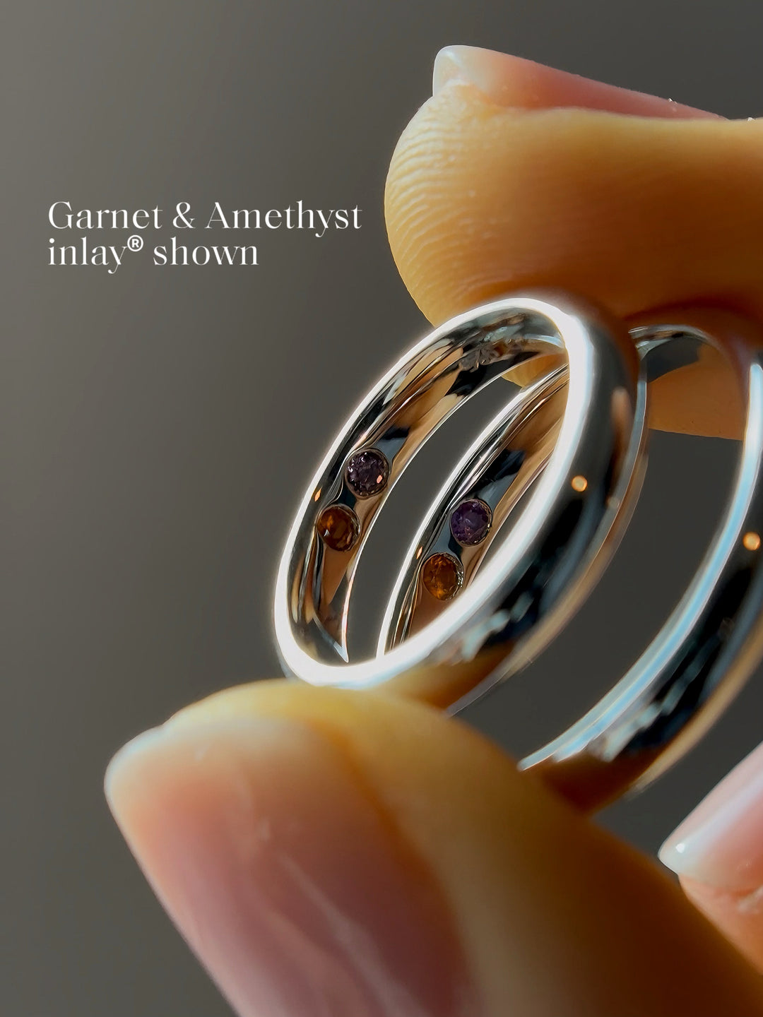 Birthstone Promise Ring Set for Couples – Sterling Silver Band with Inlaid Natural Gemstones