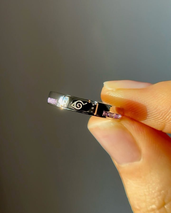 3.5mm "Fallen Leaf" Purple Amethyst Band Ring in Sterling Silver