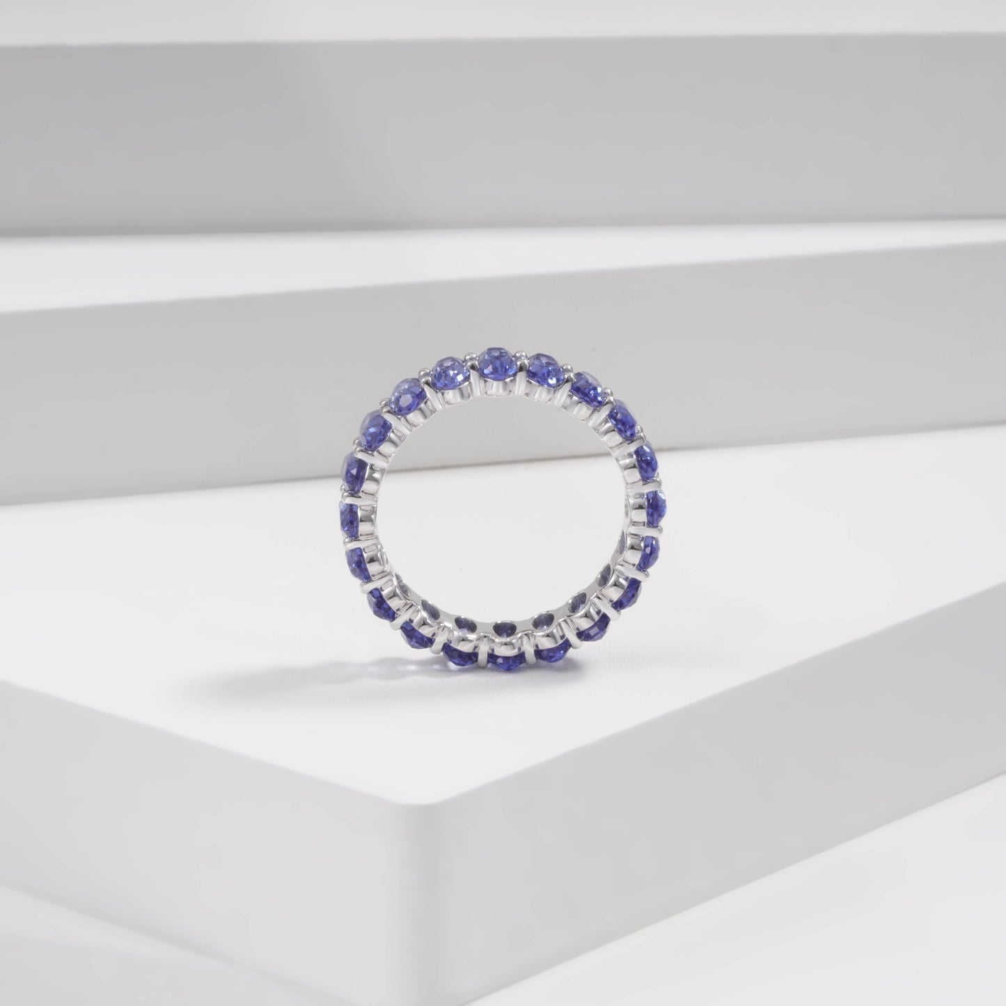 3*5mm Oval Cut Blue Sapphire Eternity Ring in 14K Solid White Gold