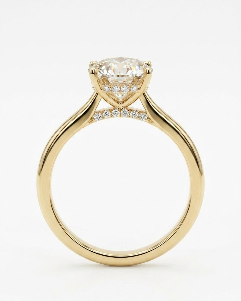 2.00ct Oval Diamond Solitaire Ring with Hidden Halo & Cathedral Bridge, "The Whisper Four"