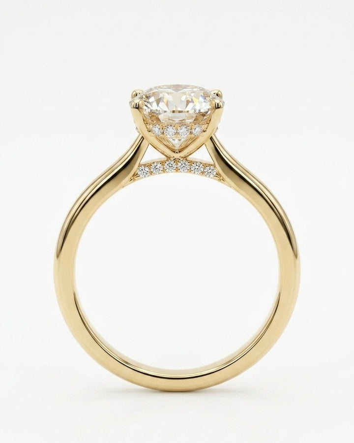 2.00ct Oval Diamond Solitaire Ring with Hidden Halo & Cathedral Bridge, "The Whisper Four"