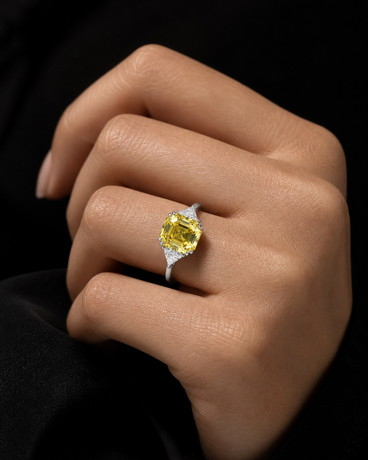 The Sundial — Asscher Yellow Sapphire Three-Stone Ring