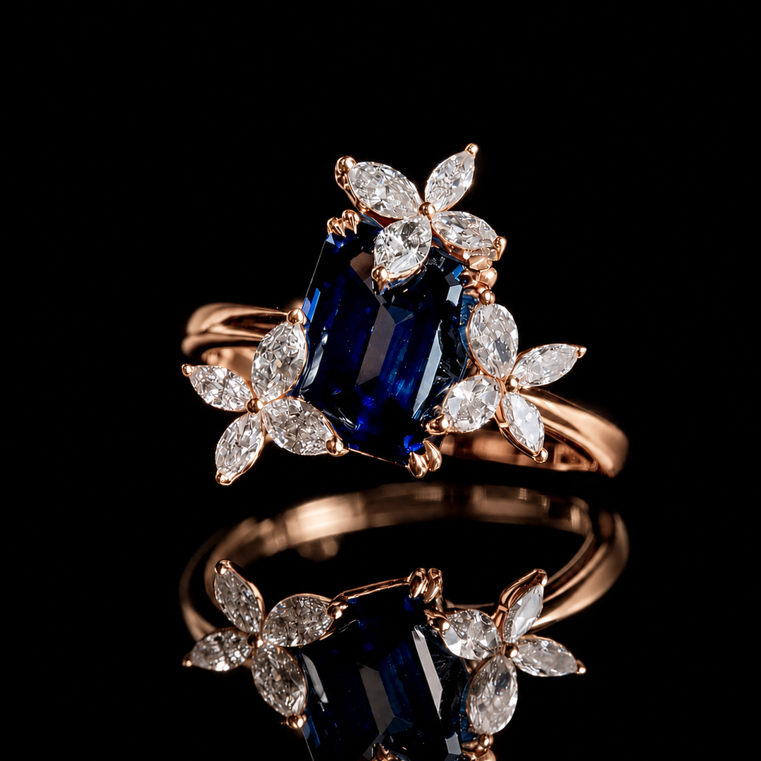 The Jardin — Emerald-Cut Sapphire Floral Ring