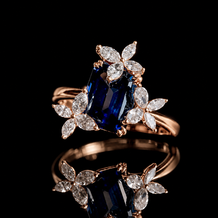 The Jardin — Emerald-Cut Sapphire Floral Ring