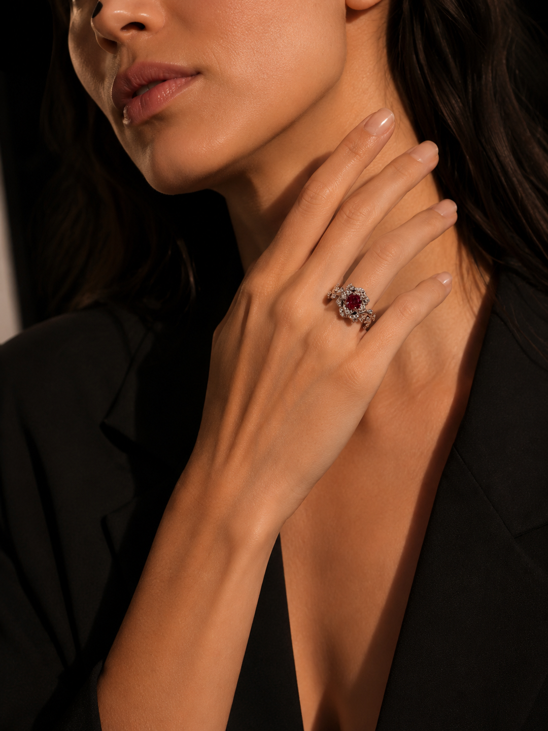 The Roserie — Ruby & Sapphire Rose Flower Ring