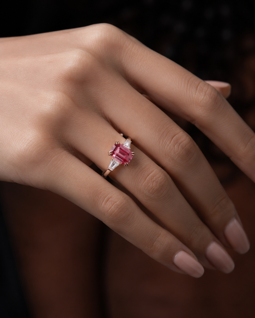 The Lumen — Pink Emerald Sapphire with Baguette Accents Ring