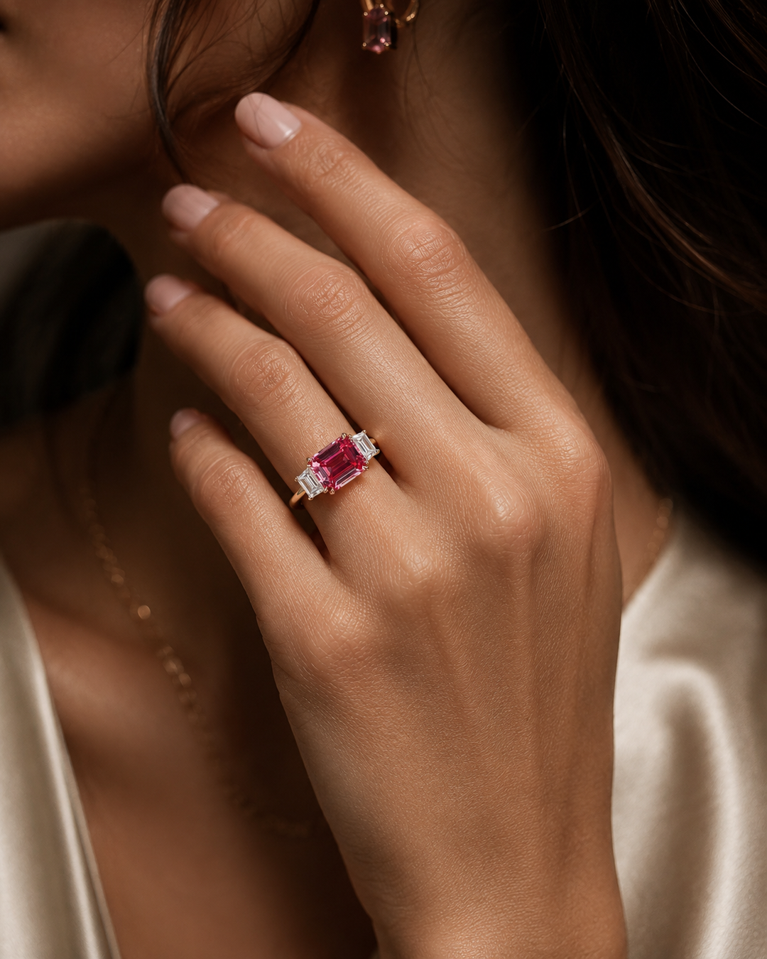 The Maribel — Pink Sapphire Three-Stone Ring
